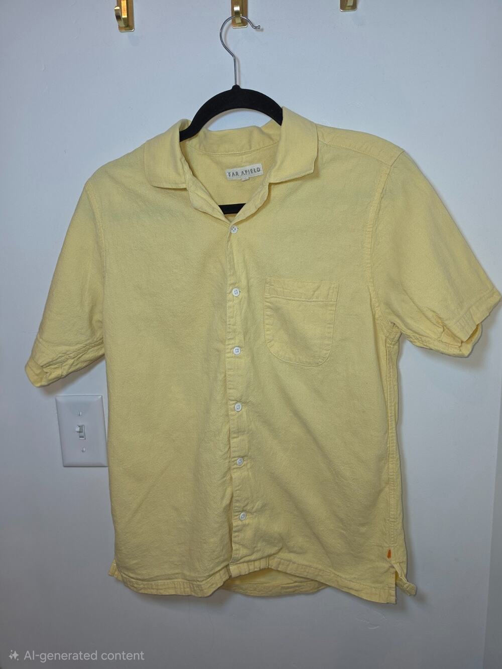 Far Afield Short Sleeve Cotton Shirt Mens 1 Smalll Butter Yellow Camp Collar